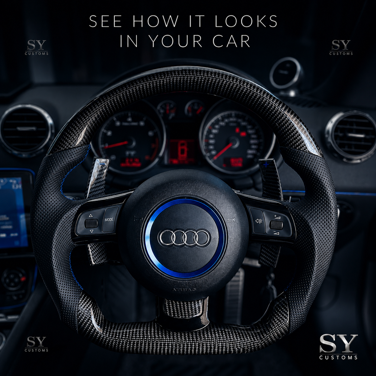 SY Customs 2006-2014 Audi TT/TTS/TTRS 8J Carbon Fiber Steering Wheel