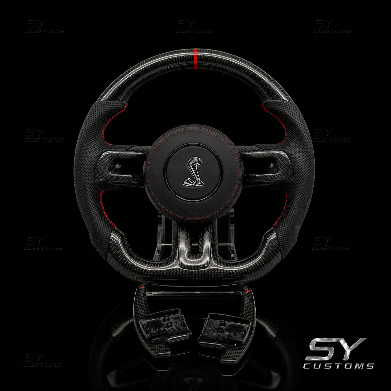 SY Customs 2015-2023 Ford Mustang S550 Carbon Fiber Steering Wheel