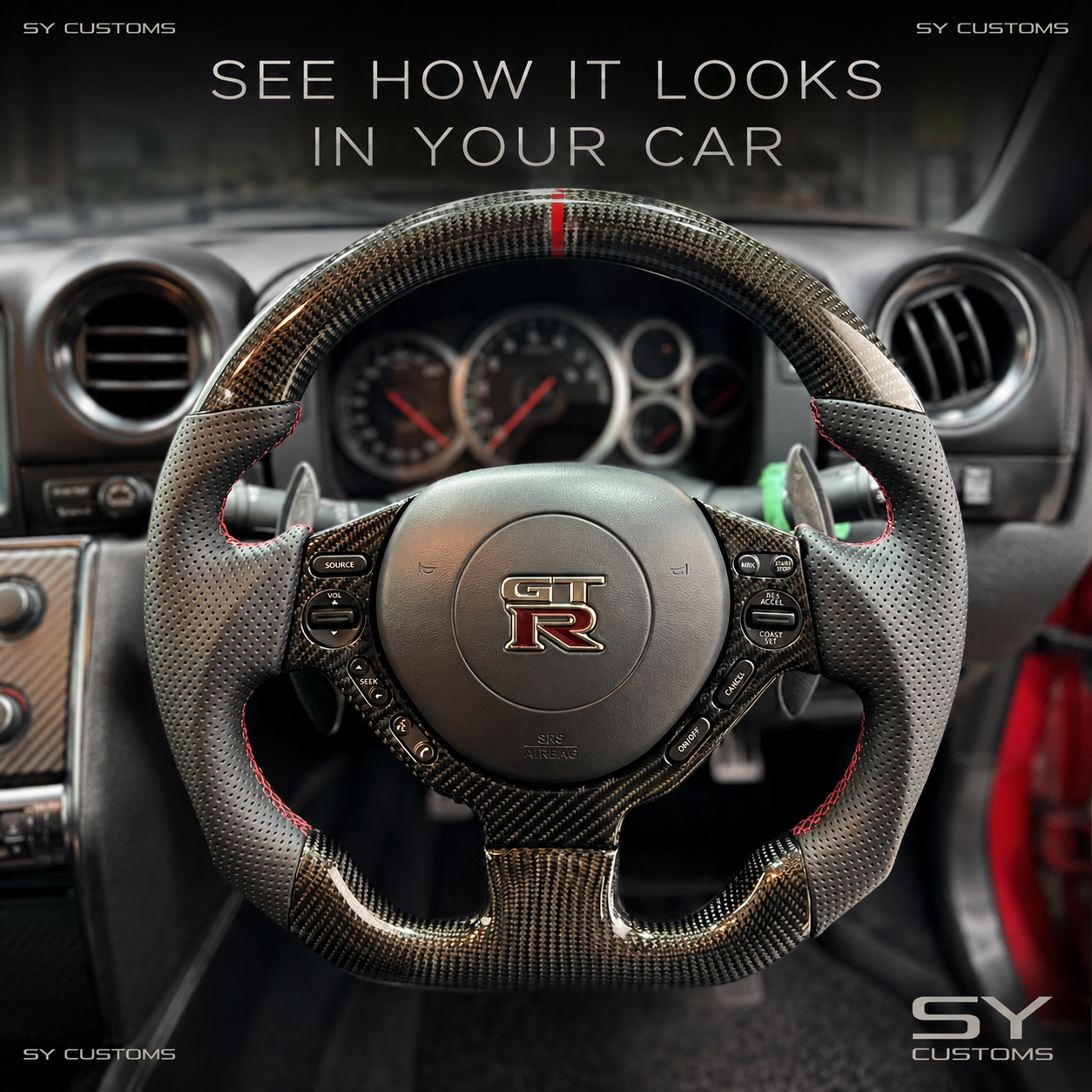 SY Customs 2009–2016 Nissan GT-R R35 Carbon Fiber Steering Wheel