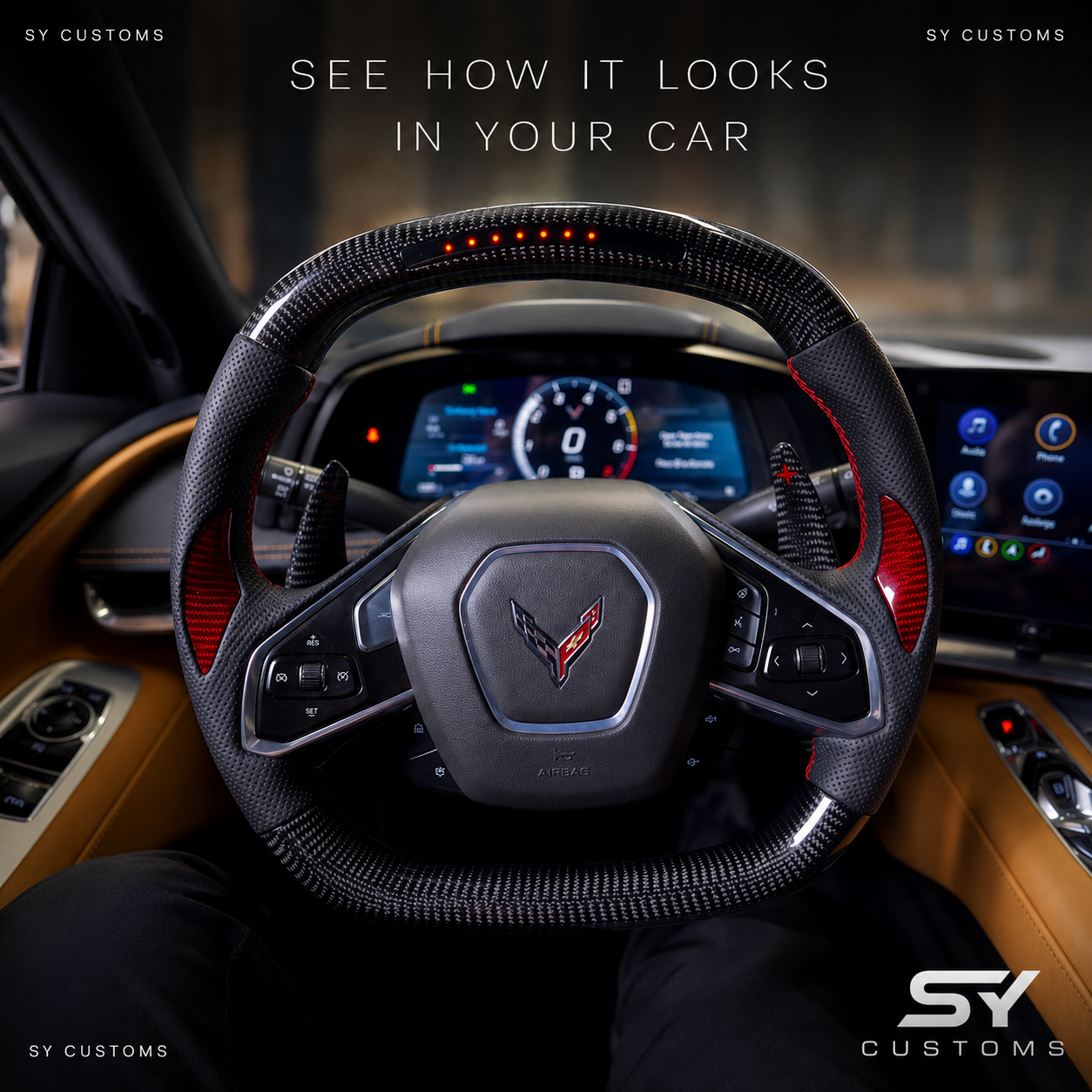 SY Customs Chevrolet C8 Corvette Carbon Fiber Steering Wheel