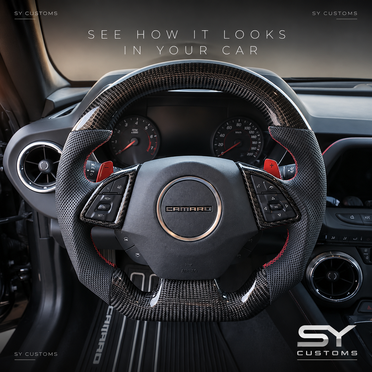 SY Customs 2016–2024 Chevrolet Camaro Carbon Fiber Steering Wheel