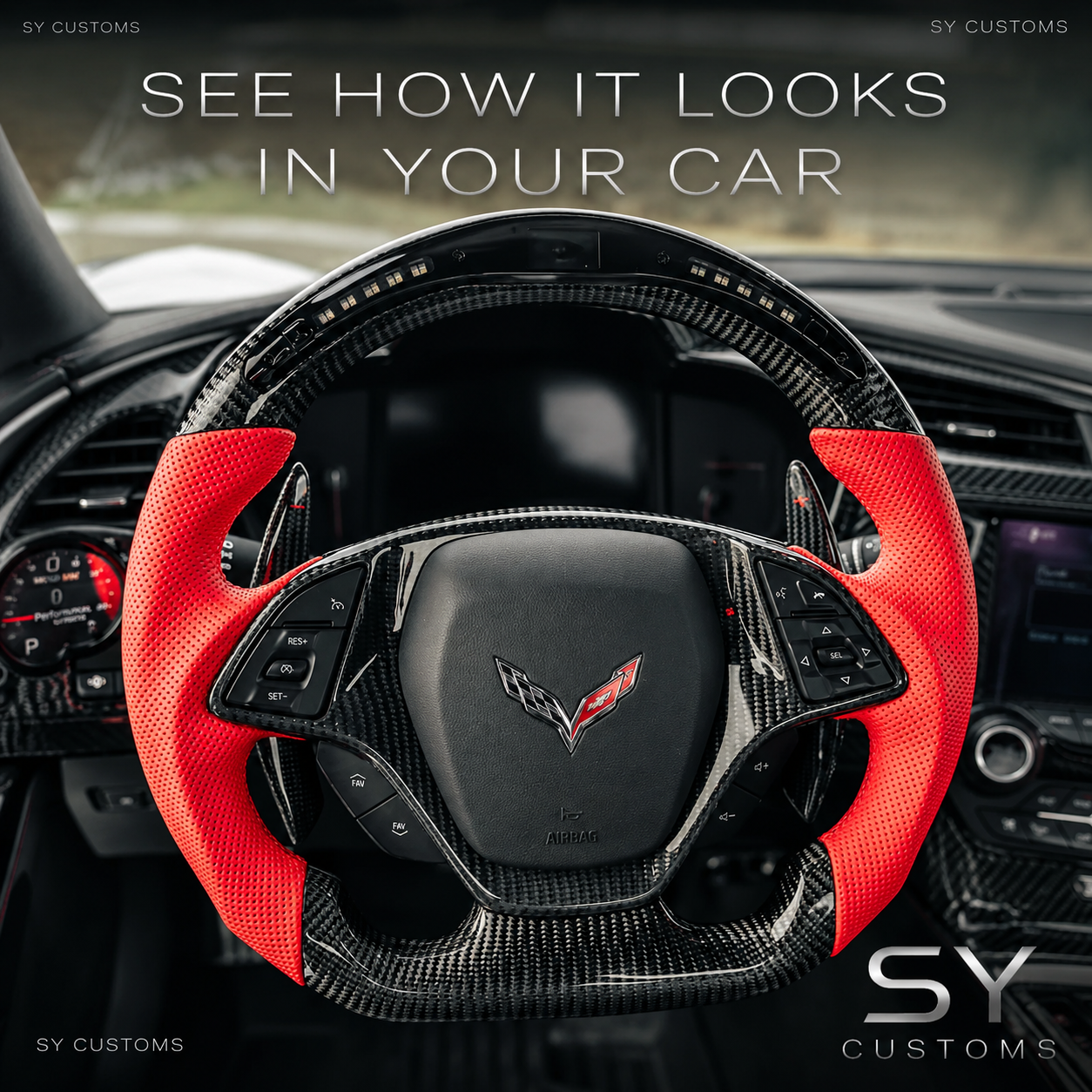 SY Customs 2014-2019 Chevrolet C7 Corvette Carbon Fiber Steering Wheel