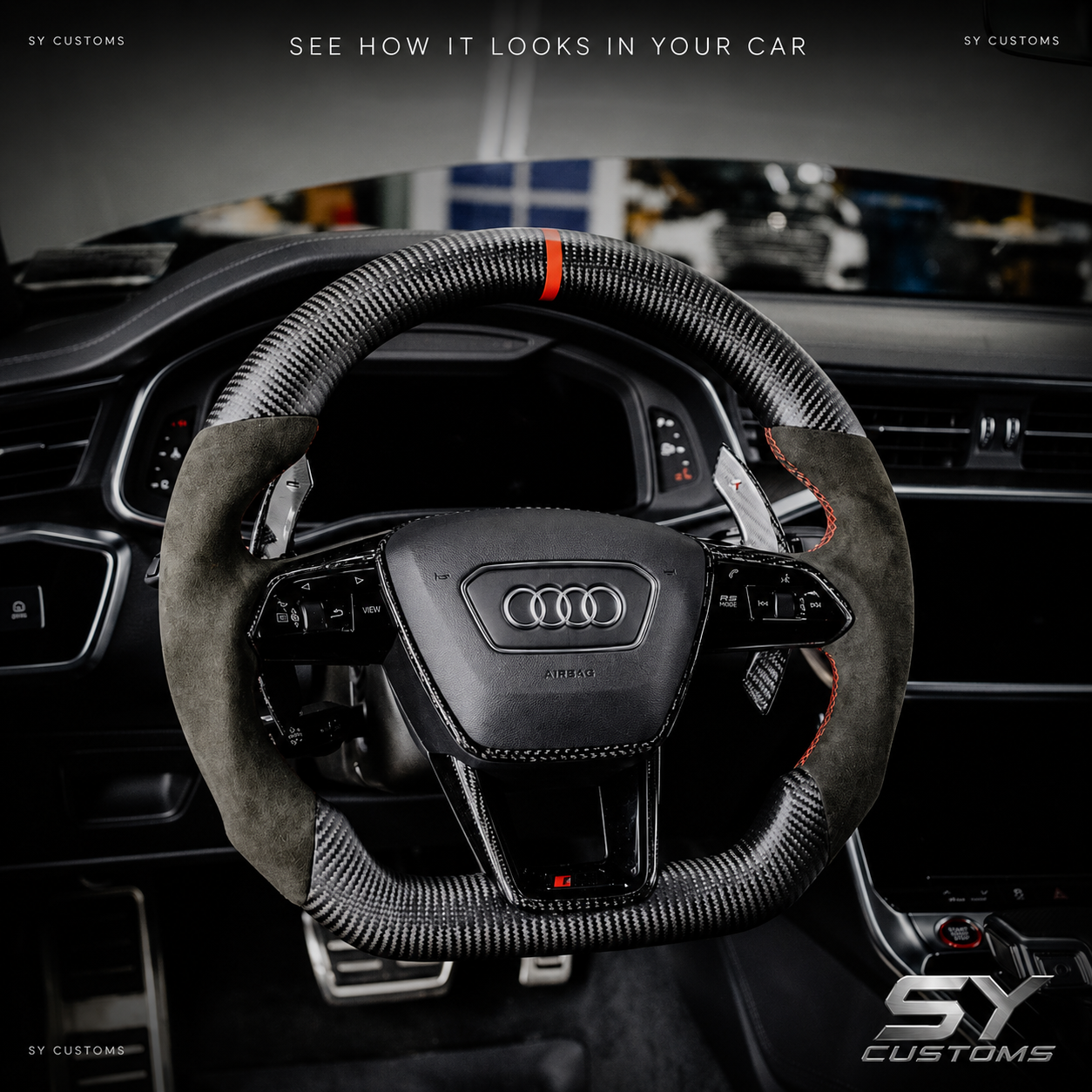 SY Customs 2020+ Audi RS6 C8 Carbon Fiber Steering Wheel