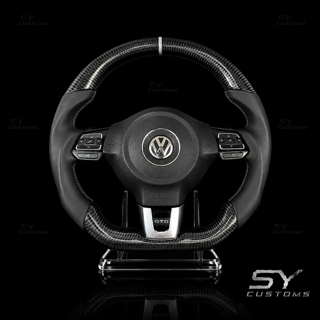 SY Customs 2009-2014 Volkswagen Golf MK6 GTI/R Carbon Fiber Steering Wheel