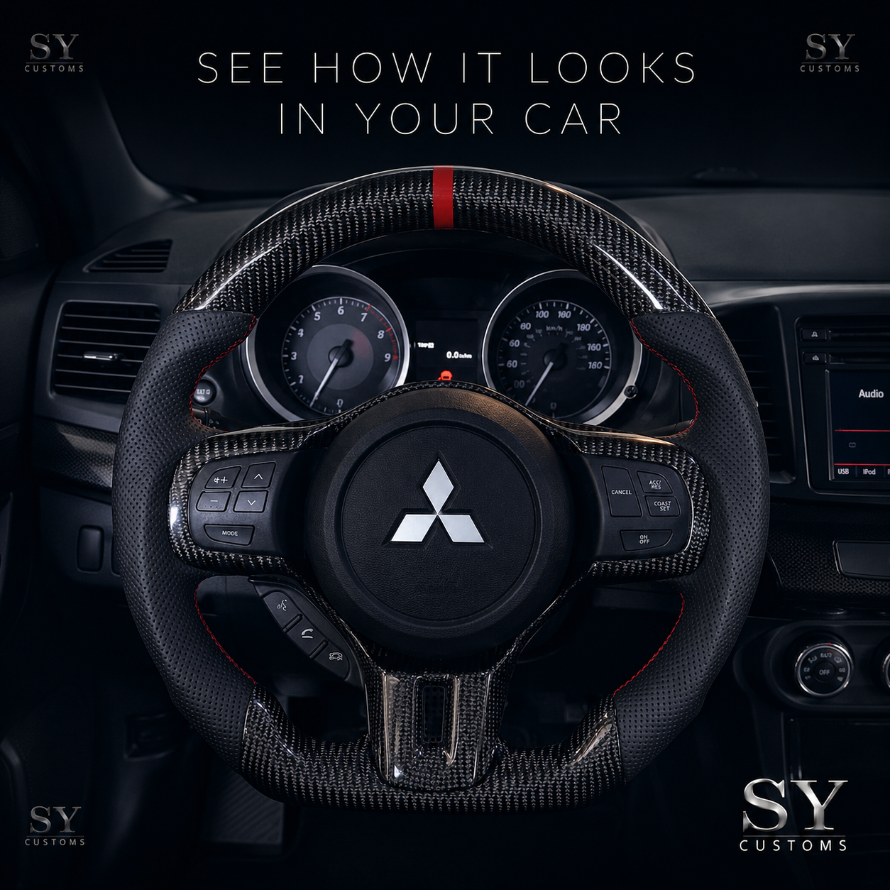 SY Customs Mitsubishi Lancer Evo X Carbon Fiber Steering Wheel
