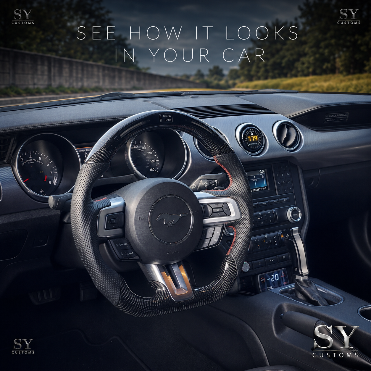 SY Customs 2015-2023 Ford Mustang S550 Carbon Fiber Steering Wheel