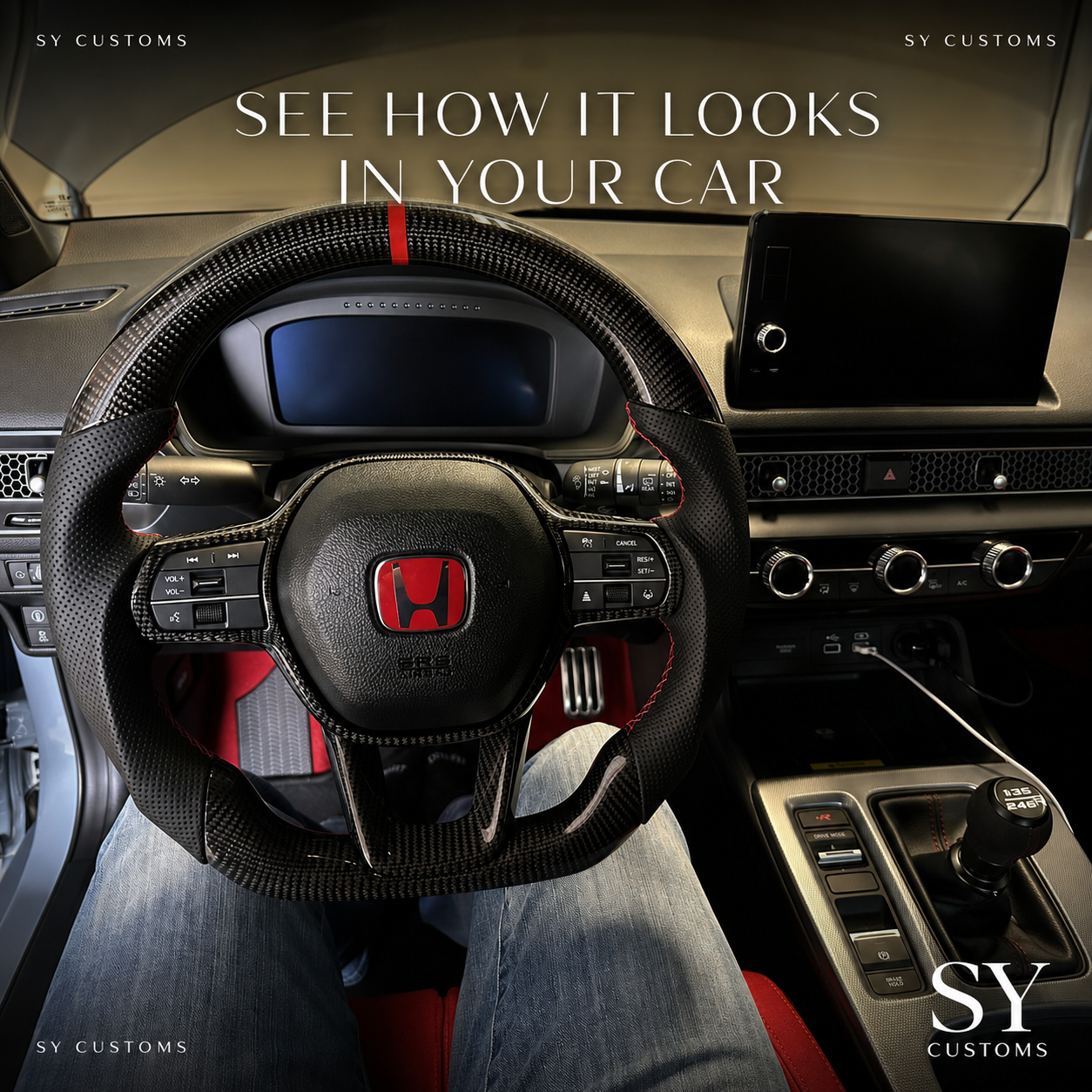SY Customs Honda Type R Carbon Fiber Steering Wheel