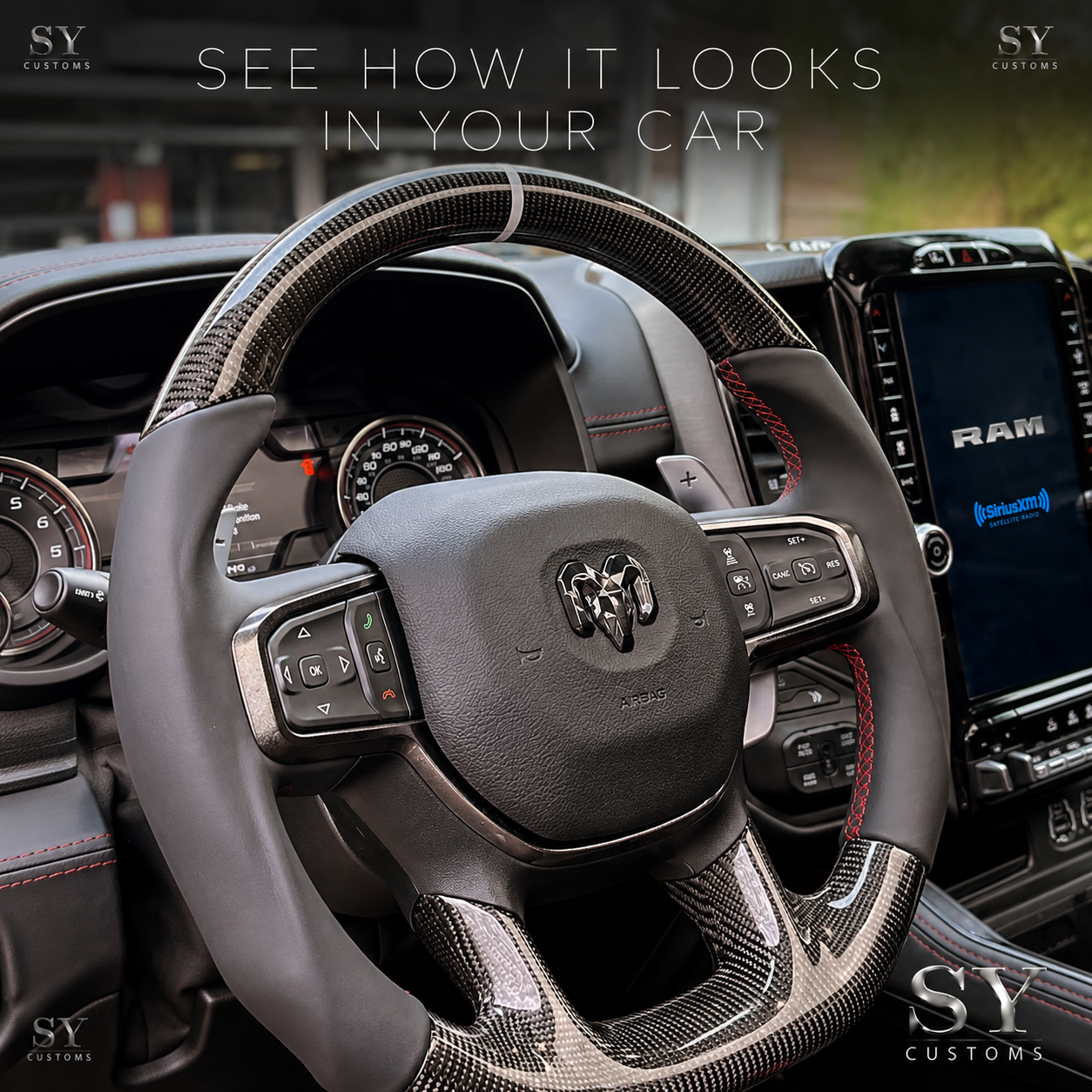 SY Customs 2013+ Dodge Ram 1500 2500 3500 Carbon Fiber Steering Wheel