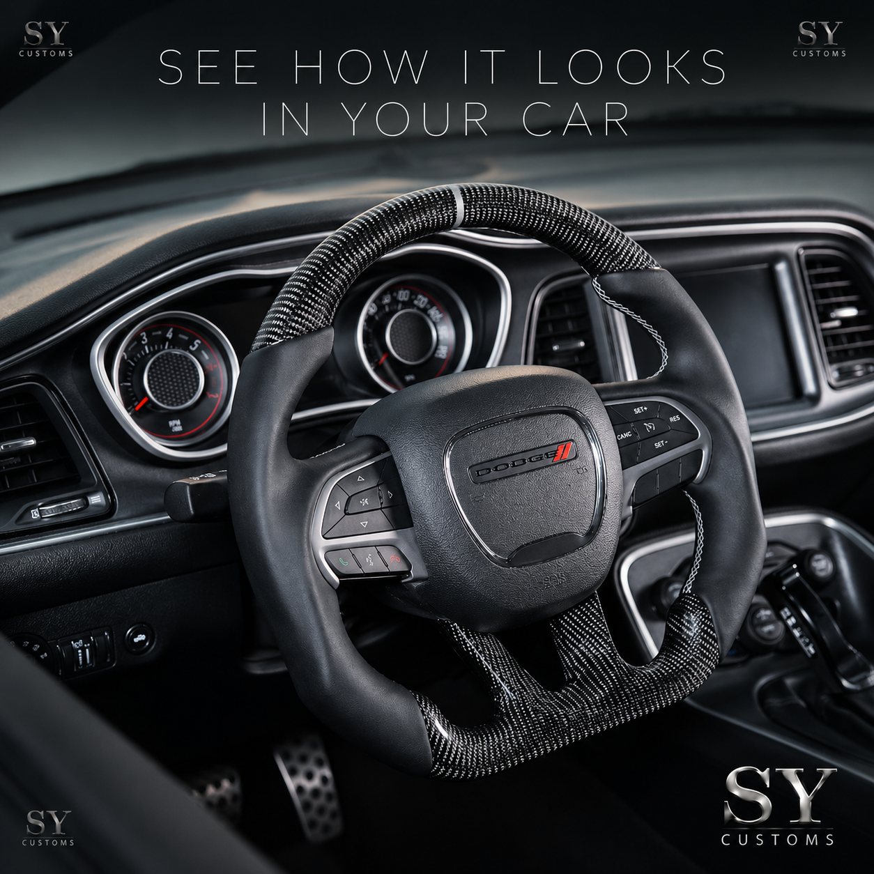 SY Customs 2015+ Dodge Challenger Charger Carbon Fiber Steering Wheel