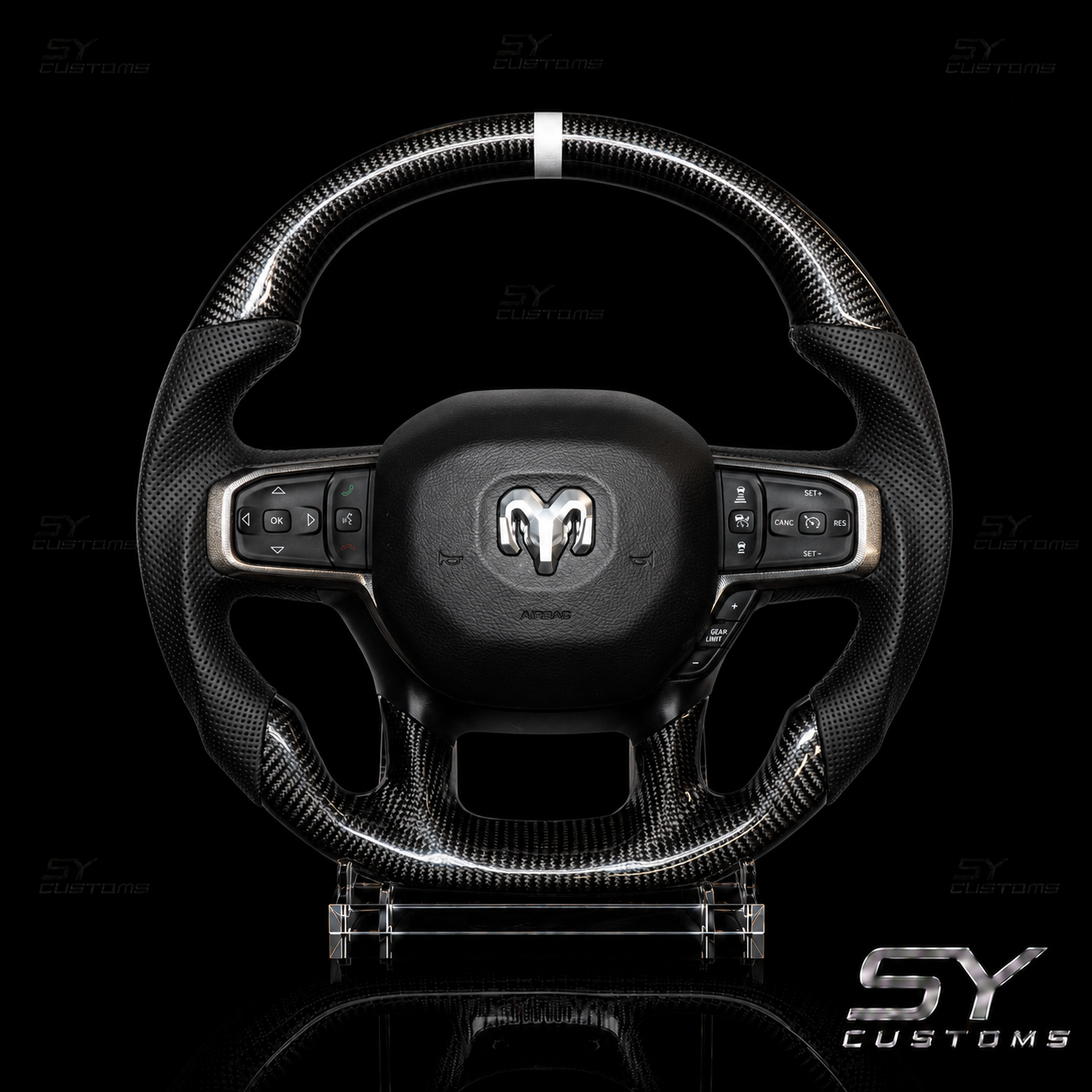 SY Customs 2013+ Dodge Ram 1500 2500 3500 Carbon Fiber Steering Wheel