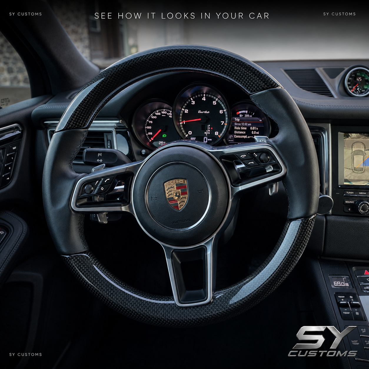SY Customs 2013–2019 Porsche Boxster Cayman 981 / 718 / 911 991 Carbon Fiber Steering Wheel