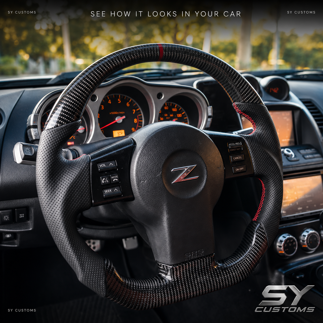 SY Customs 2003–2009 Nissan 350Z Z33 Carbon Fiber Steering Wheel