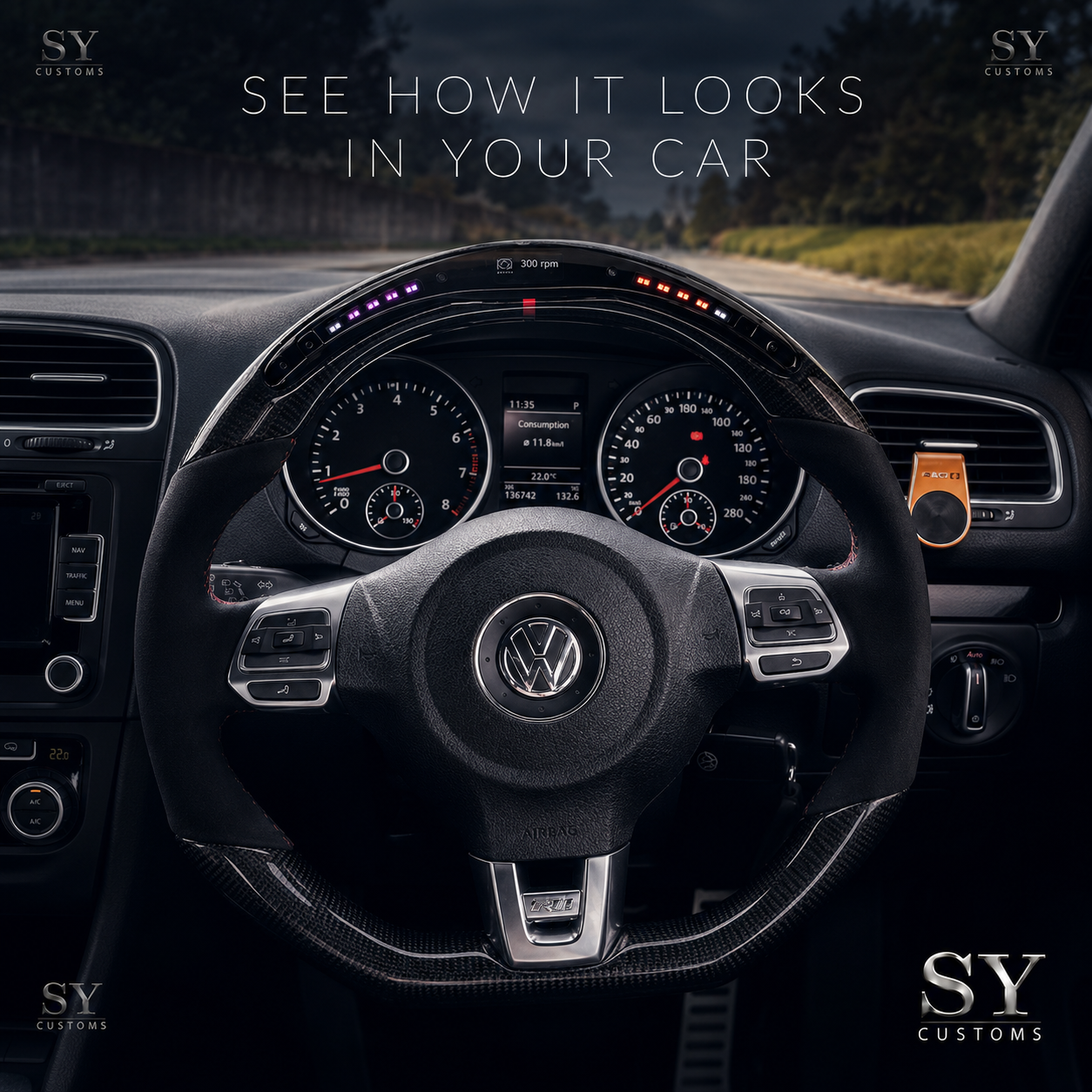SY Customs 2009-2014 Volkswagen Golf MK6 GTI/R Carbon Fiber Steering Wheel