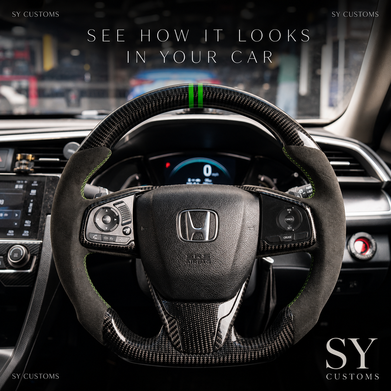 SY Customs 2016-2021 10th Gen Honda Civic Carbon Fiber Steering Wheel
