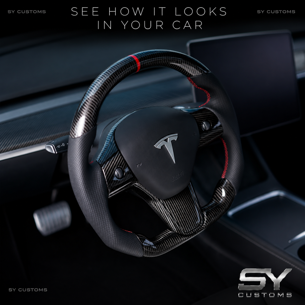 SY Customs 2017–2023 Tesla Model 3 Carbon Fiber Steering Wheel